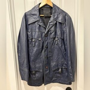 Vintage Men's Navy Leather Field Jacket Medium 1970s-80s